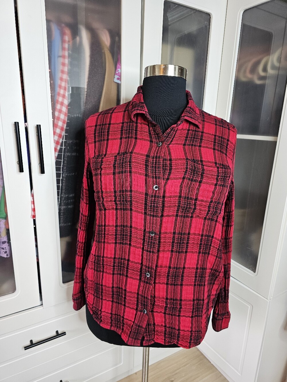 Madewell red and black buffalo check button front top size XXL